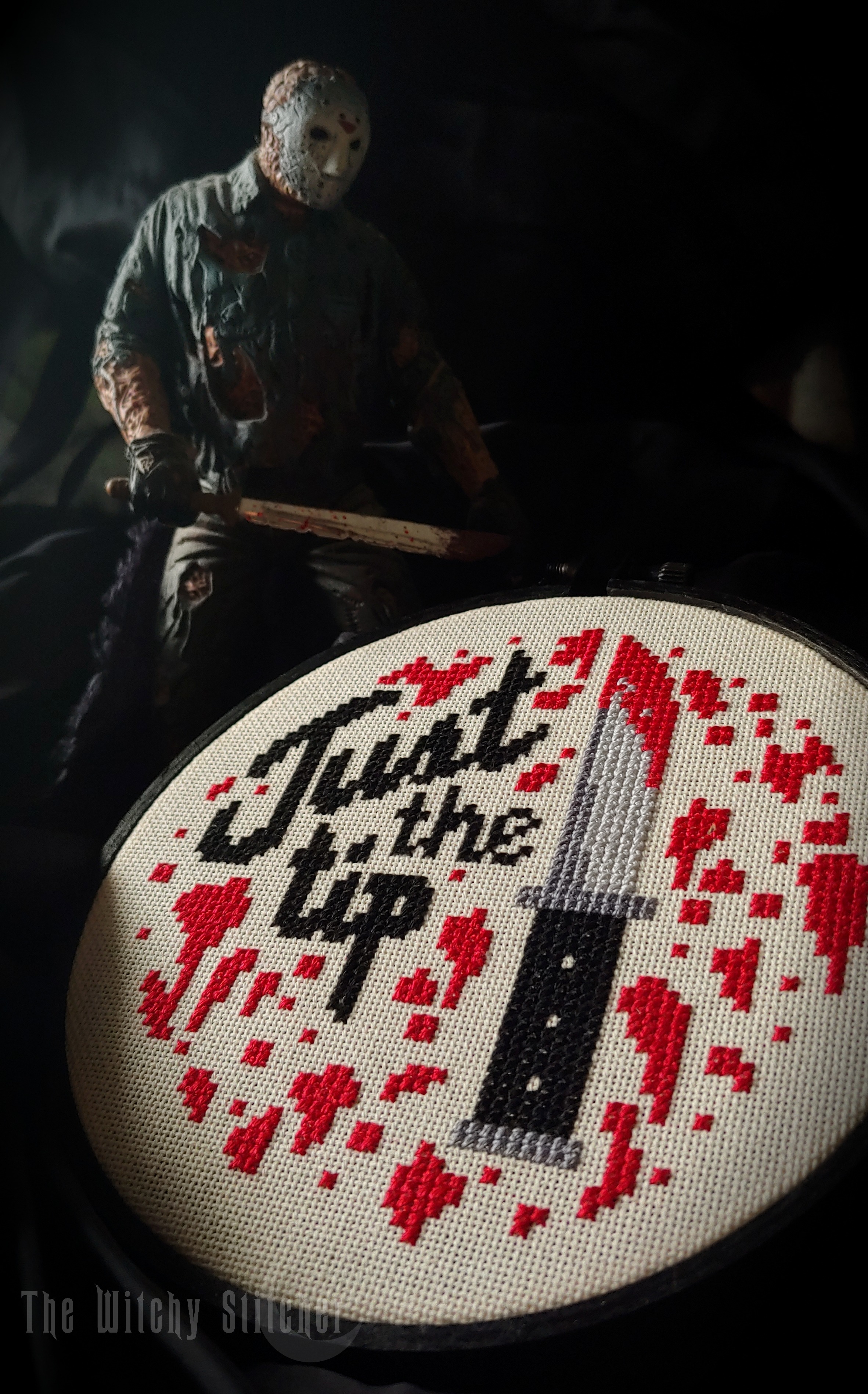 Just The Tip - Halloween Cross Stitch Pattern, different perspective #1, zoomed in. Select this picture to zoom back out.