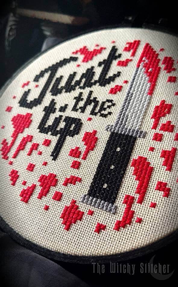 Just The Tip - Halloween Cross Stitch Pattern, different perspective #2, zoomed in. Select this picture to zoom back out.