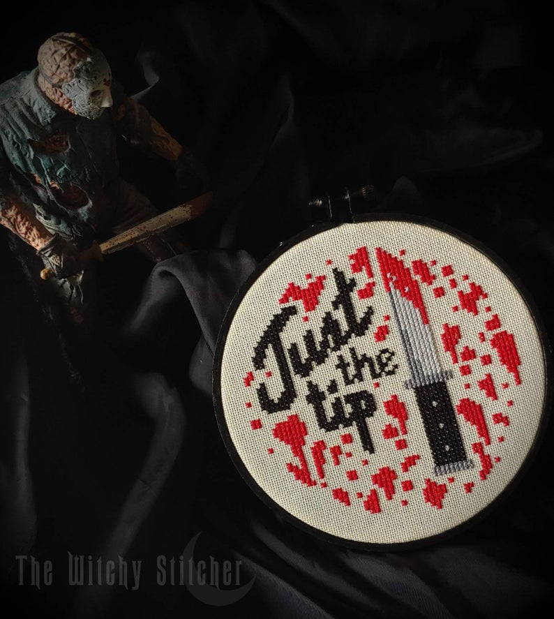 Just The Tip - Halloween Cross Stitch Pattern, zoomed in. Select this picture to zoom back out.