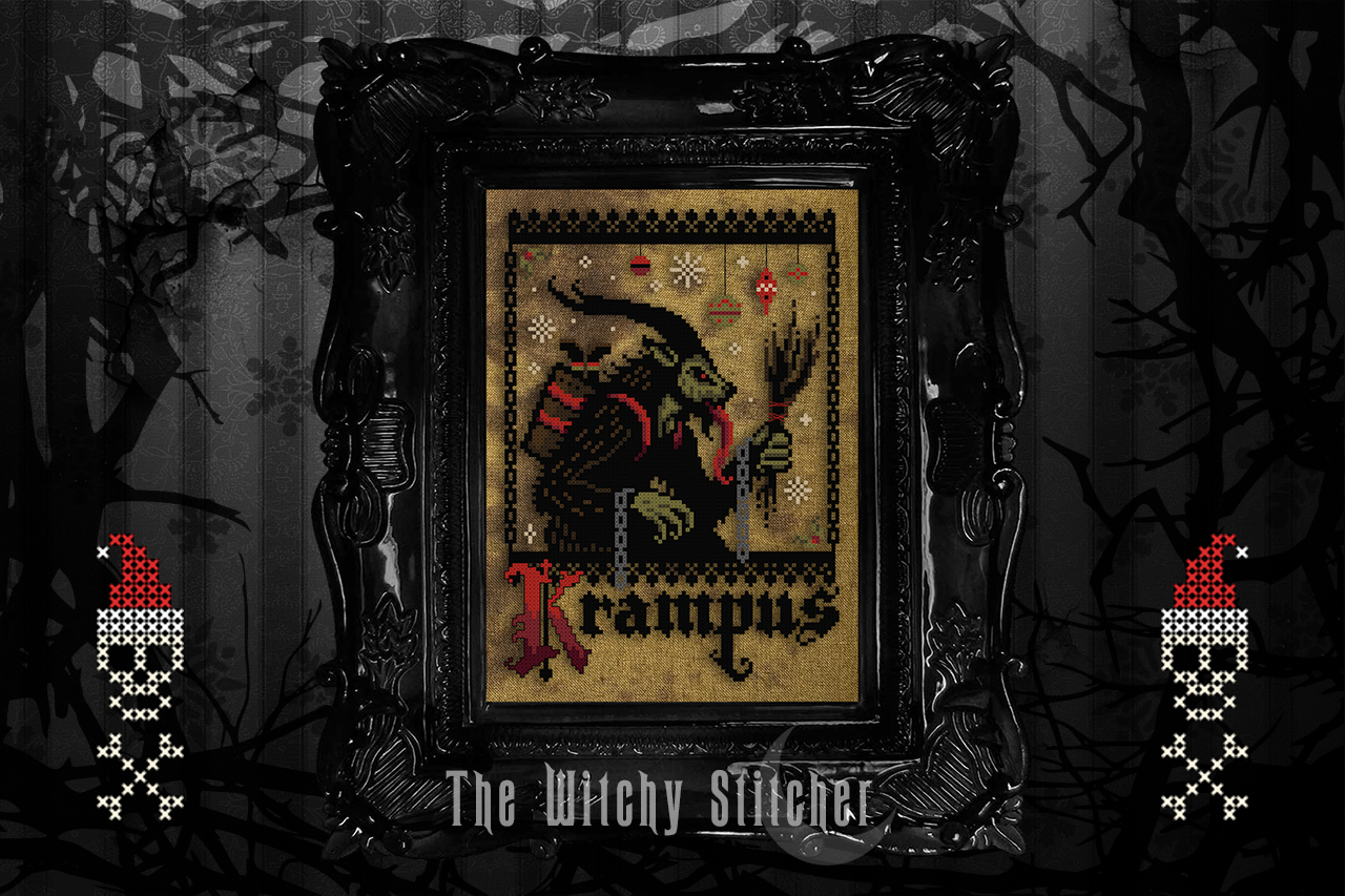 Krampus - Christmas Cross Stitch Pattern, different perspective #2, zoomed in. Select this picture to zoom back out.
