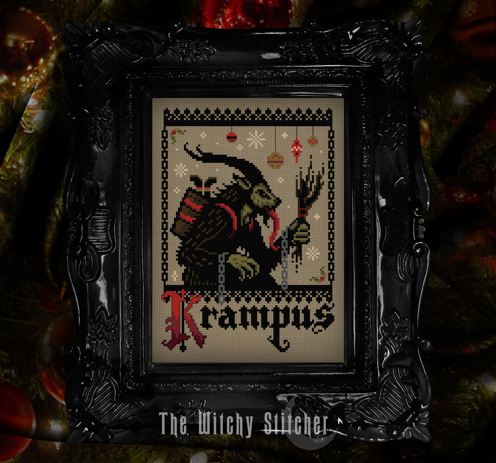 Krampus - Christmas Cross Stitch Pattern, zoomed in. Select this picture to zoom back out.