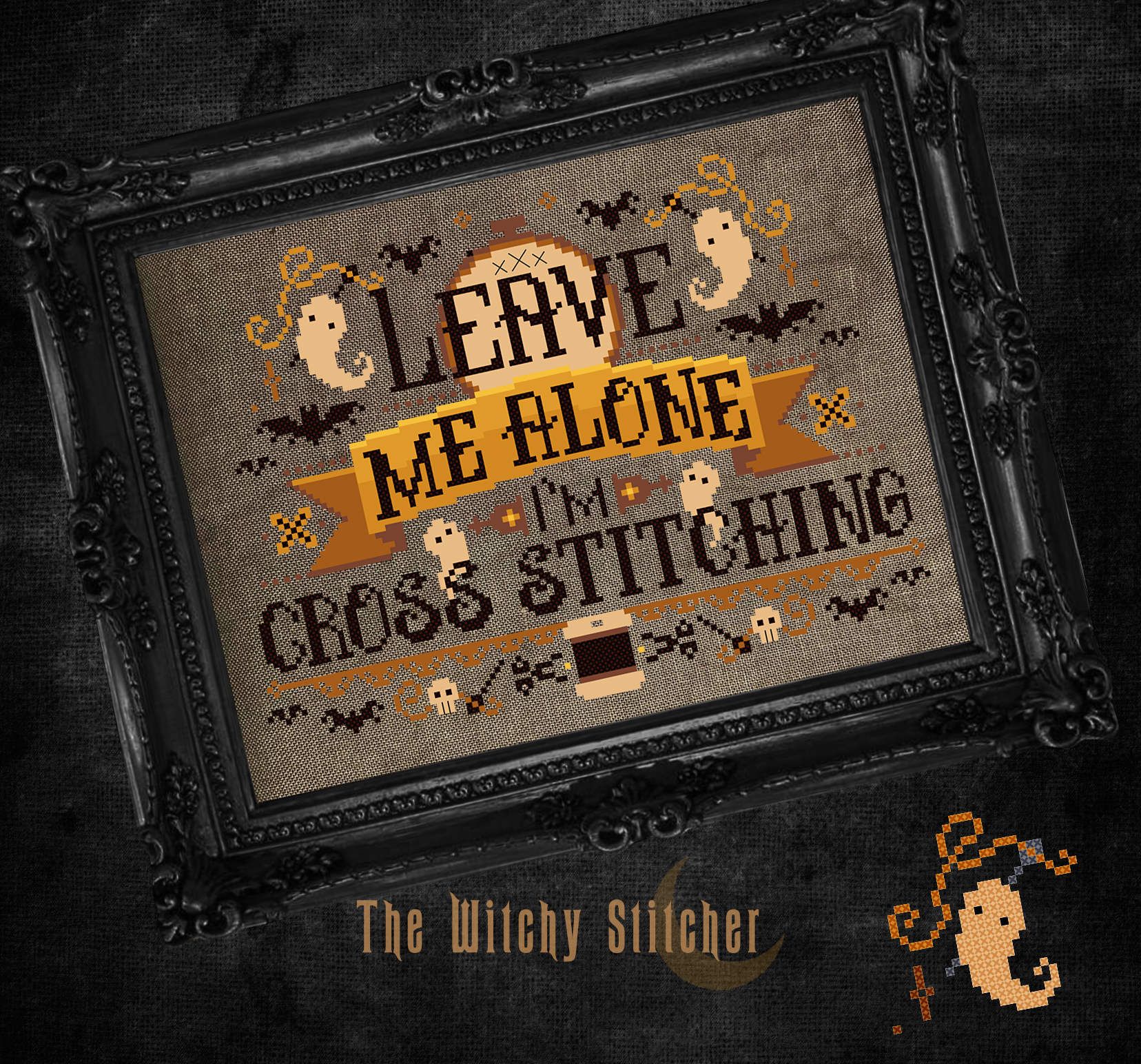 Leave Me Alone... - Halloween Cross Stitch Pattern, different perspective #1, zoomed in. Select this picture to zoom back out.
