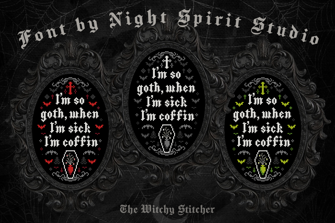 I'm So Goth - Halloween Cross Stitch Pattern, zoomed in. Select this picture to zoom back out.