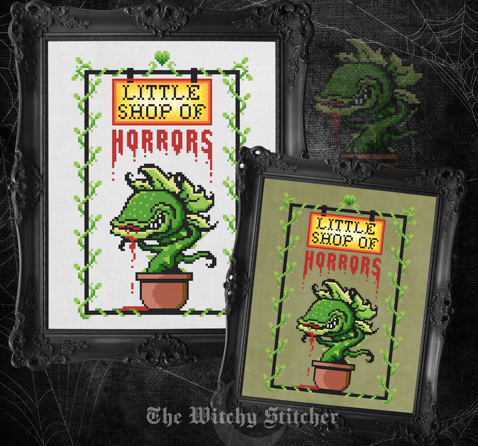 Little Shop of Horrors - Cross Stitch Pattern, different perspective #2, zoomed in. Select this picture to zoom back out.