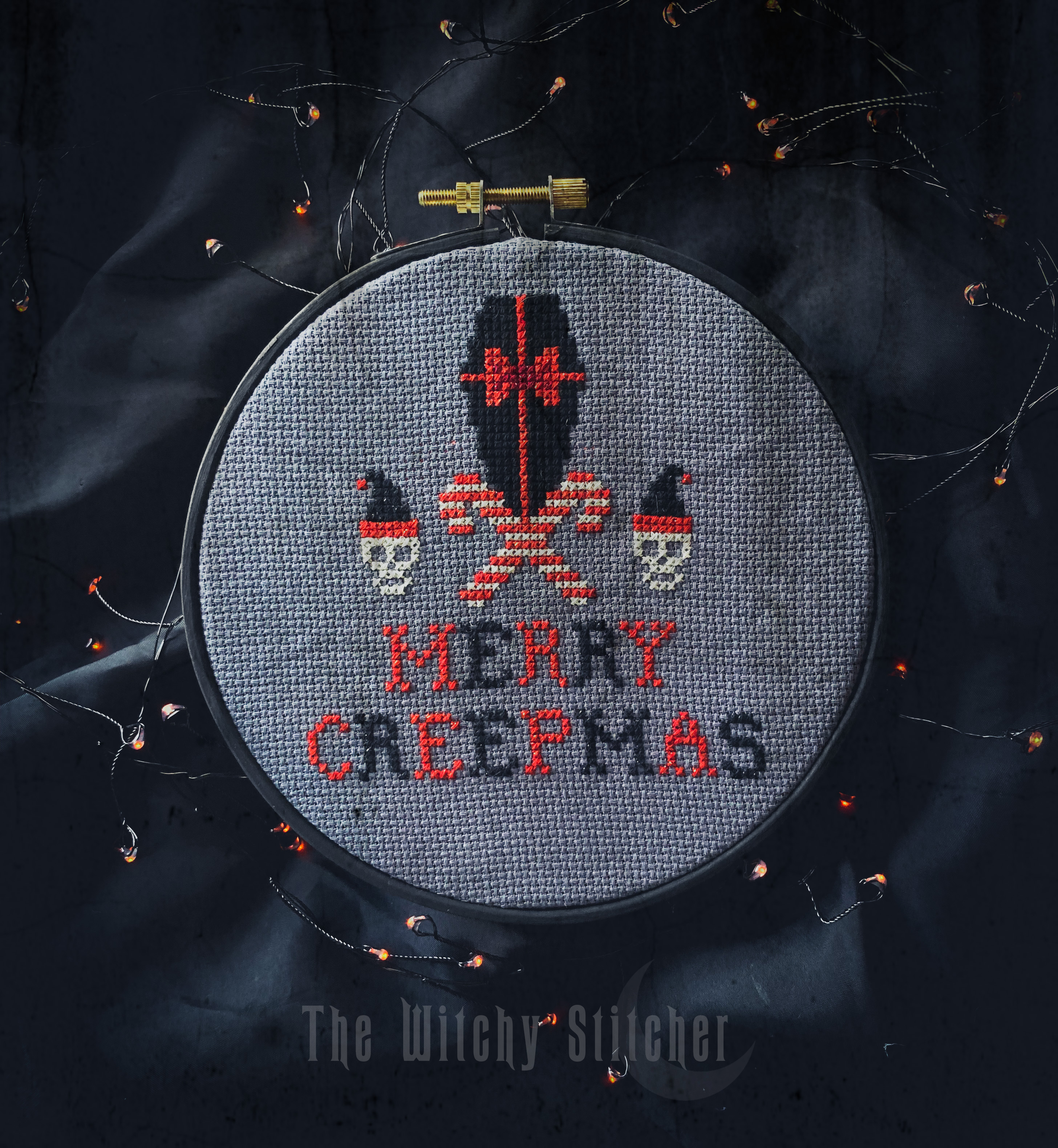 Merry Creepmas- Christmas Cross Stitch Pattern, zoomed in. Select this picture to zoom back out.