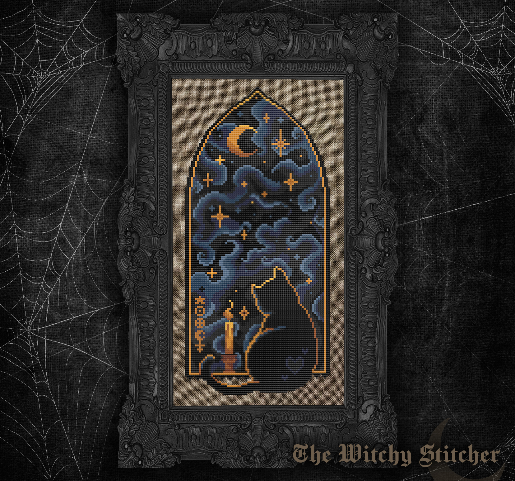 Moonlit Familiar - Cross Stitch Pattern, zoomed in. Select this picture to zoom back out.