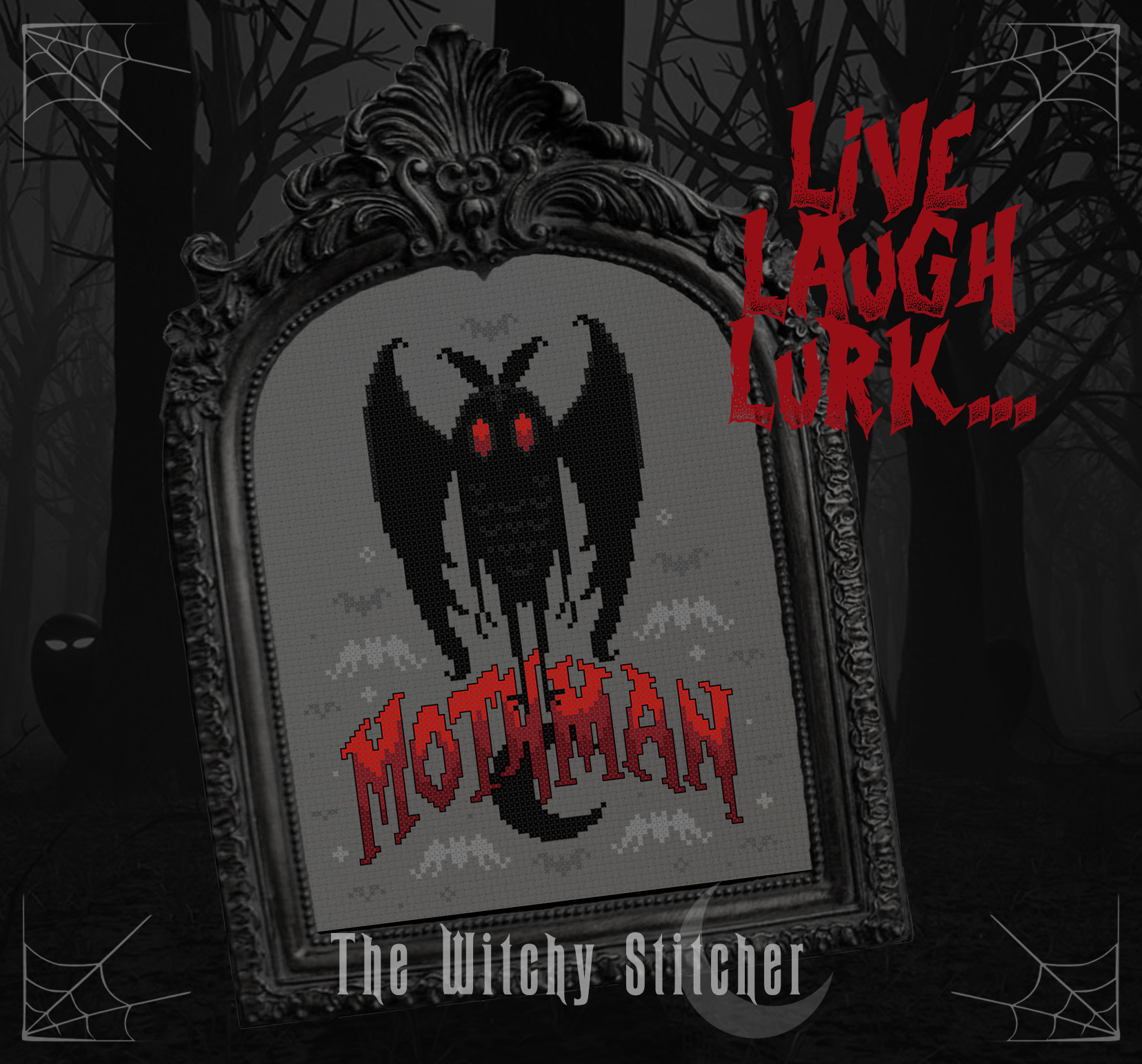 Mothman - Cross Stitch Pattern, zoomed in. Select this picture to zoom back out.