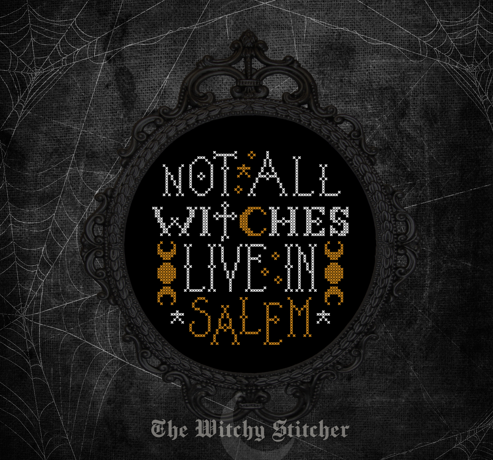 Not All Witches Live In Salem - Cross Stitch Pattern, different perspective #1, zoomed in. Select this picture to zoom back out.