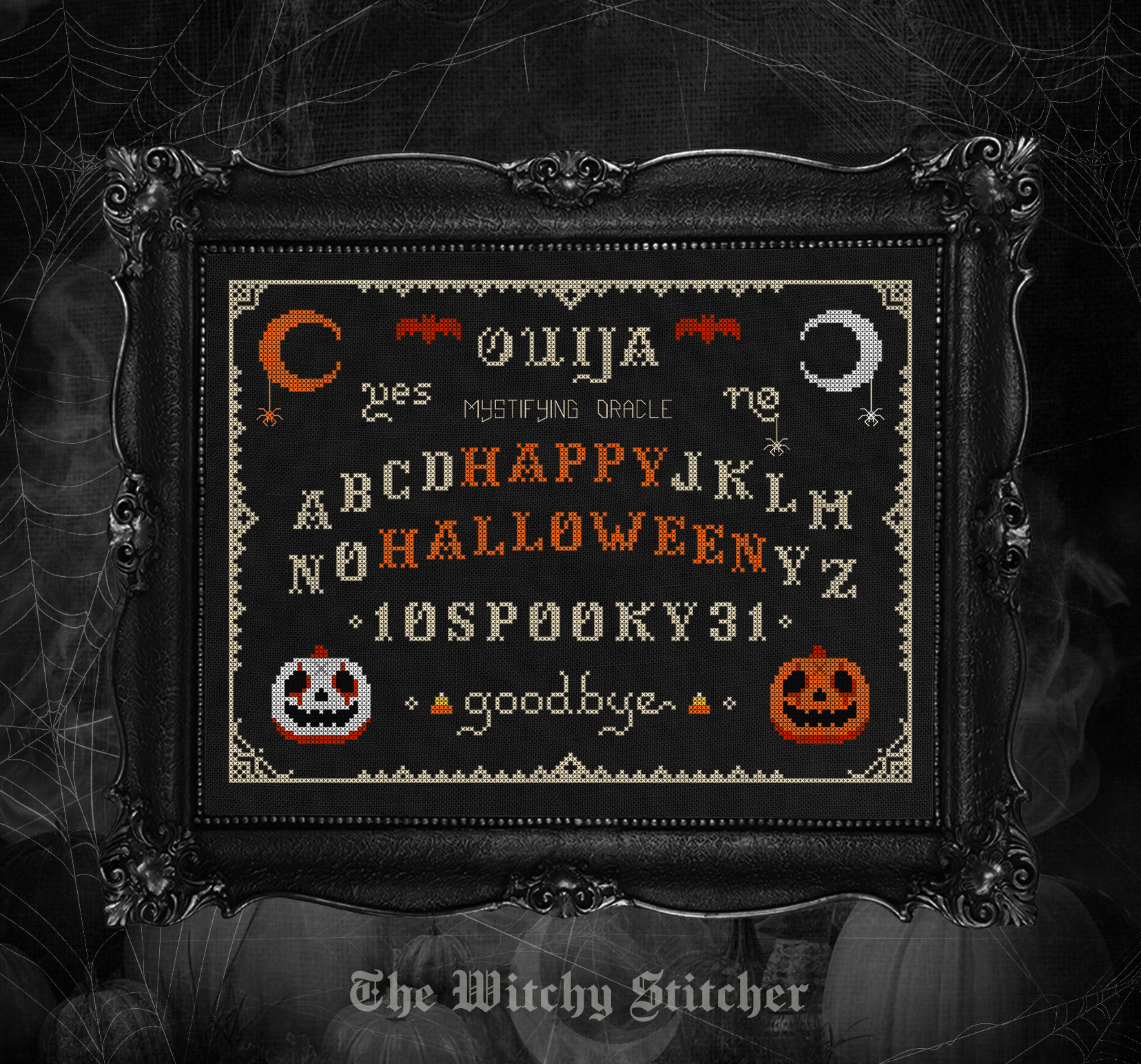 Ouija Happy Halloween - PDF Cross Stitch Pattern, zoomed in. Select this picture to zoom back out.