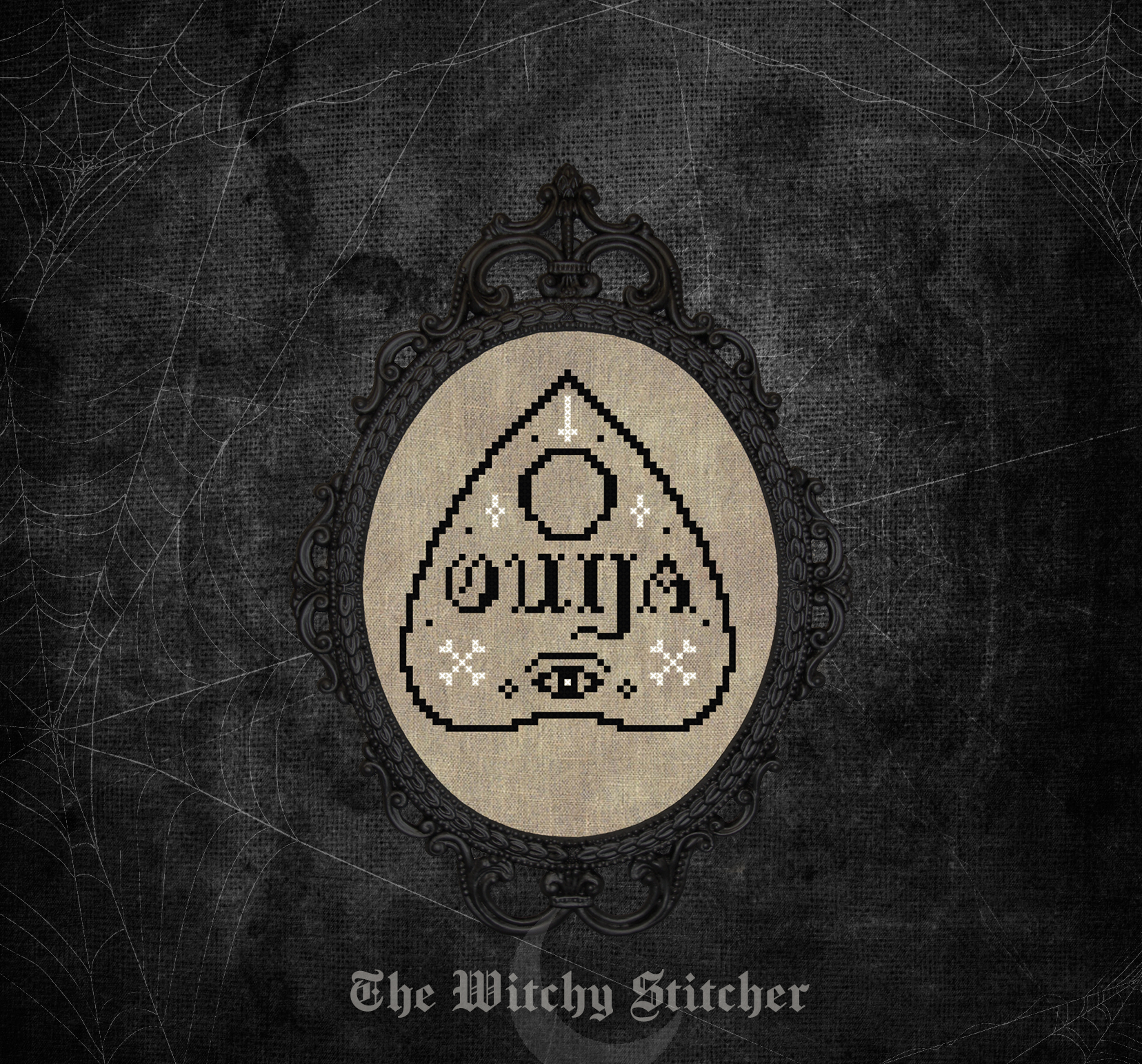 Ouija And Planchette - Cross Stitch Pattern, different perspective #2, zoomed in. Select this picture to zoom back out.