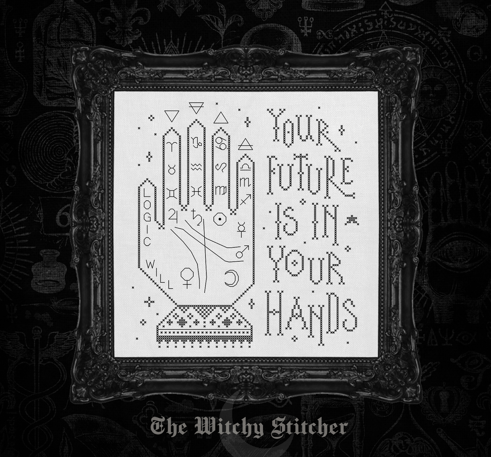 Palmistry - Cross Stitch Pattern, different perspective #1, zoomed in. Select this picture to zoom back out.