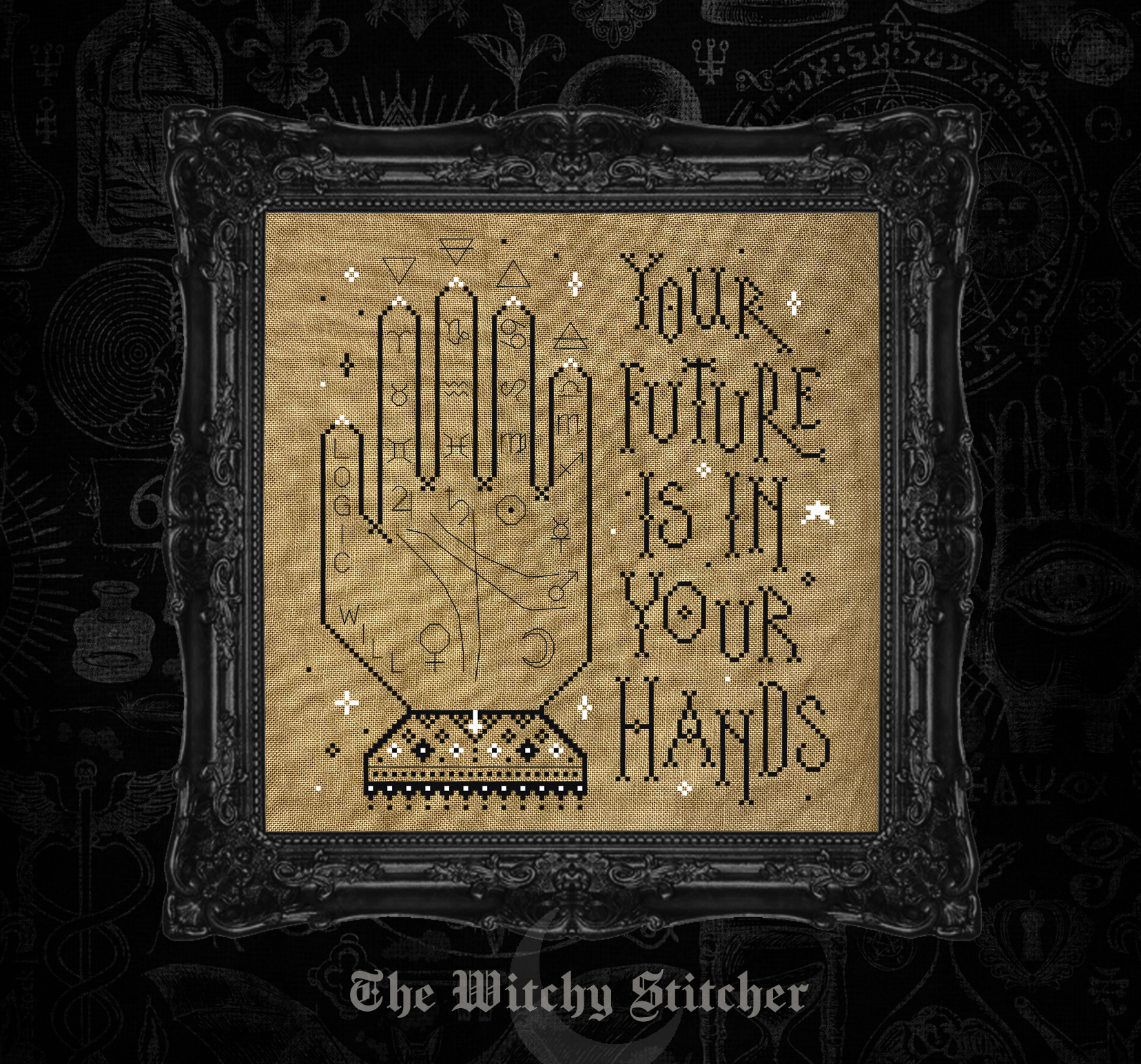 Palmistry - Cross Stitch Pattern, zoomed in. Select this picture to zoom back out.