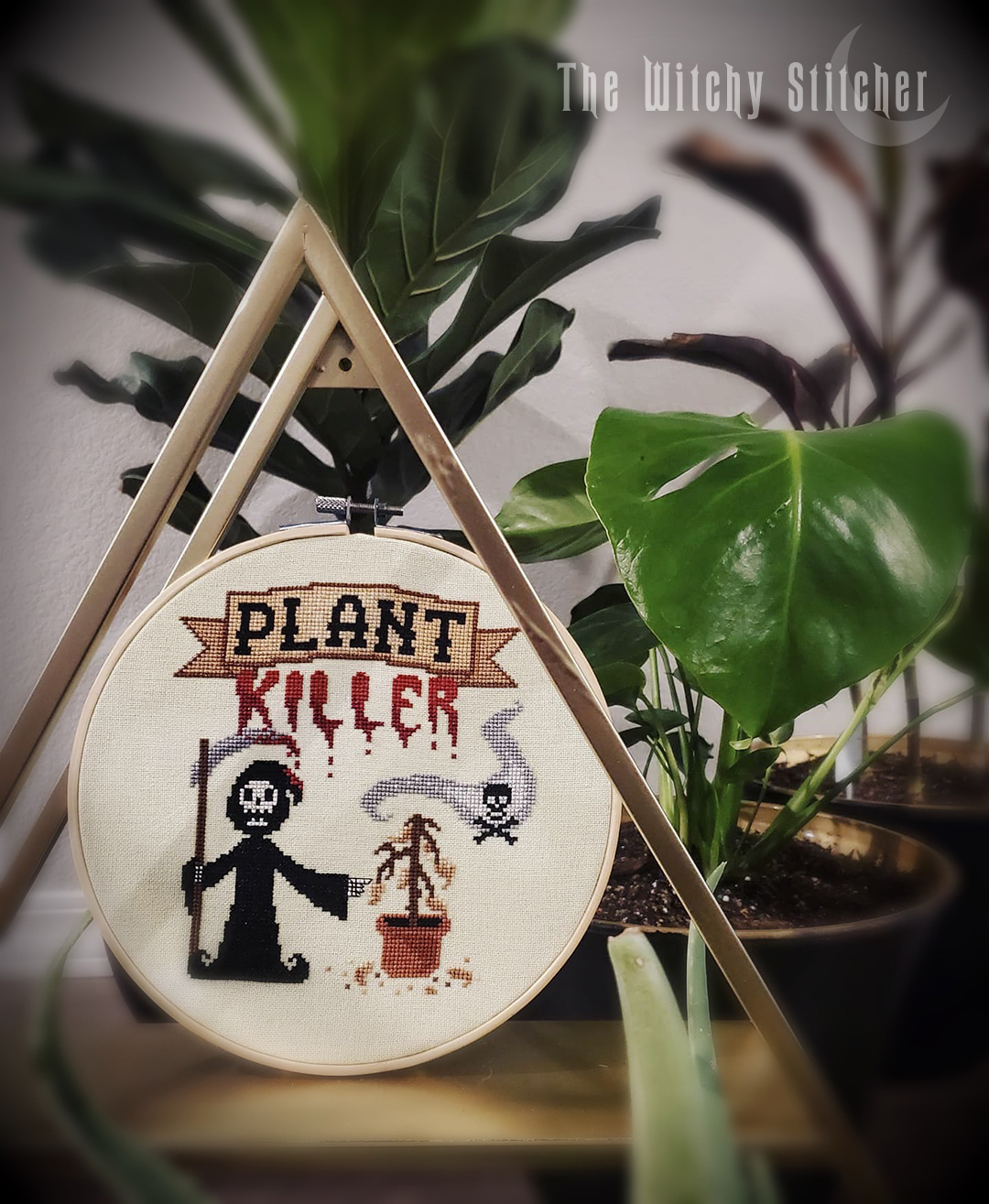 Plant Killer - Cross Stitch Pattern, different perspective #2, zoomed in. Select this picture to zoom back out.