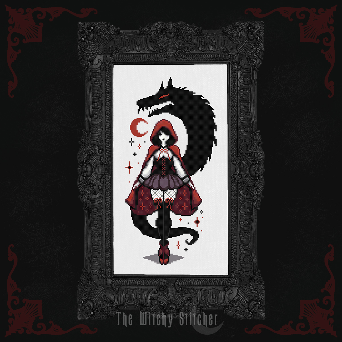 Grim Fairy Tales Red Riding Hood - Cross Stitch Pattern, different perspective #1, zoomed in. Select this picture to zoom back out.