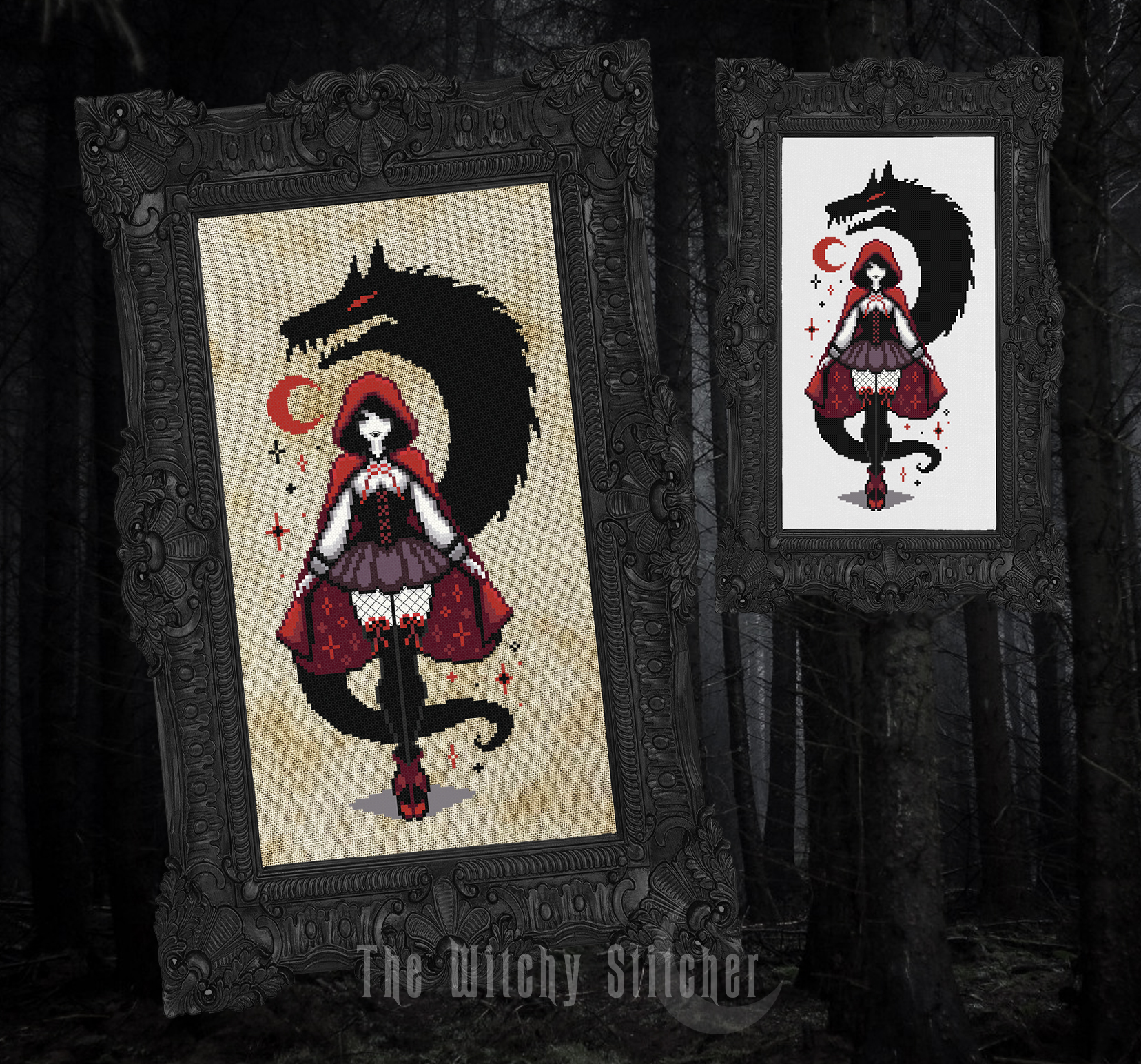 Grim Fairy Tales Red Riding Hood - Cross Stitch Pattern, different perspective #2, zoomed in. Select this picture to zoom back out.