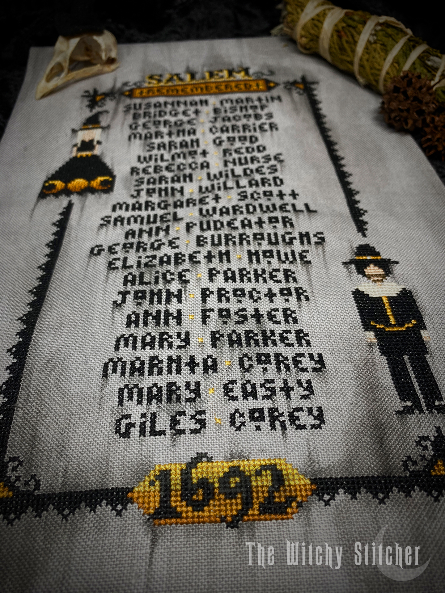 Salem Remembered - Halloween PDF Cross Stitch Pattern, different perspective #3, zoomed in. Select this picture to zoom back out.