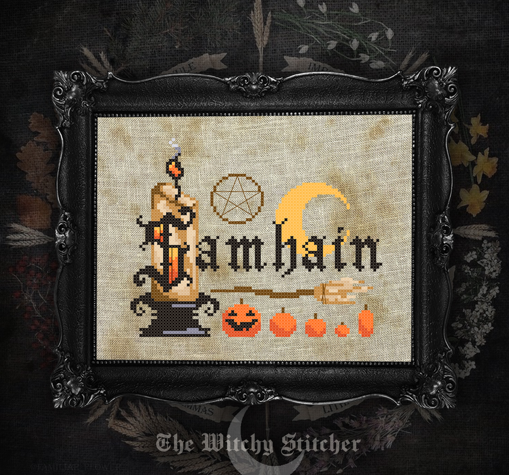 Sabbats: Samhain - Halloween Cross Stitch Pattern, different perspective #1, zoomed in. Select this picture to zoom back out.