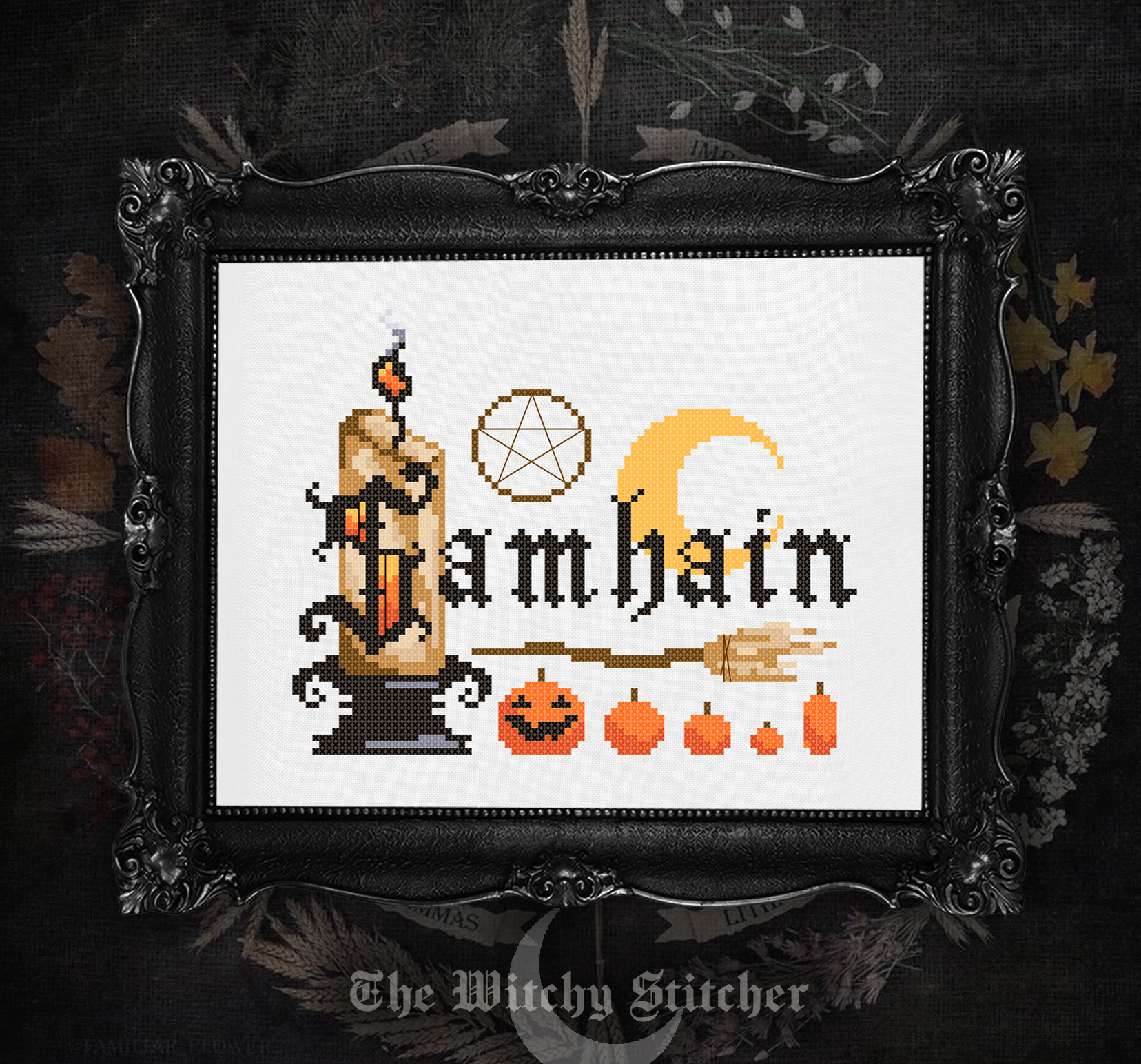 Sabbats: Samhain - Halloween Cross Stitch Pattern, zoomed in. Select this picture to zoom back out.