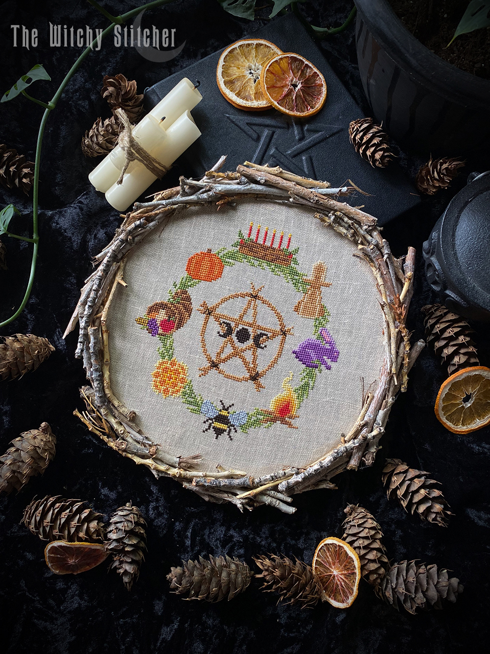 Sabbats: Wheel Of The Year - Cross Stitch Pattern, different perspective #1, zoomed in. Select this picture to zoom back out.