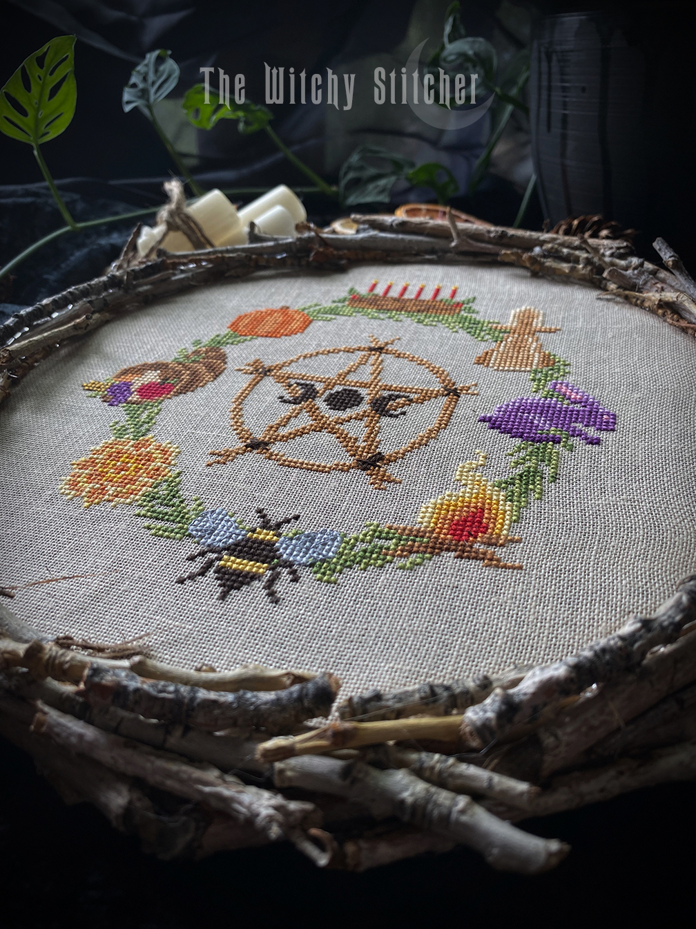 Sabbats: Wheel Of The Year - Cross Stitch Pattern, different perspective #2, zoomed in. Select this picture to zoom back out.
