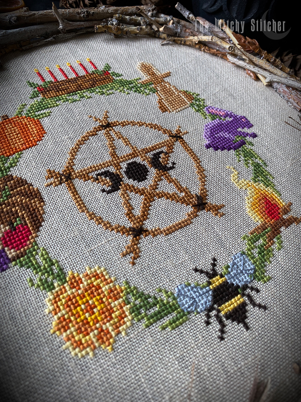 Sabbats: Wheel Of The Year - Cross Stitch Pattern, different perspective #3, zoomed in. Select this picture to zoom back out.