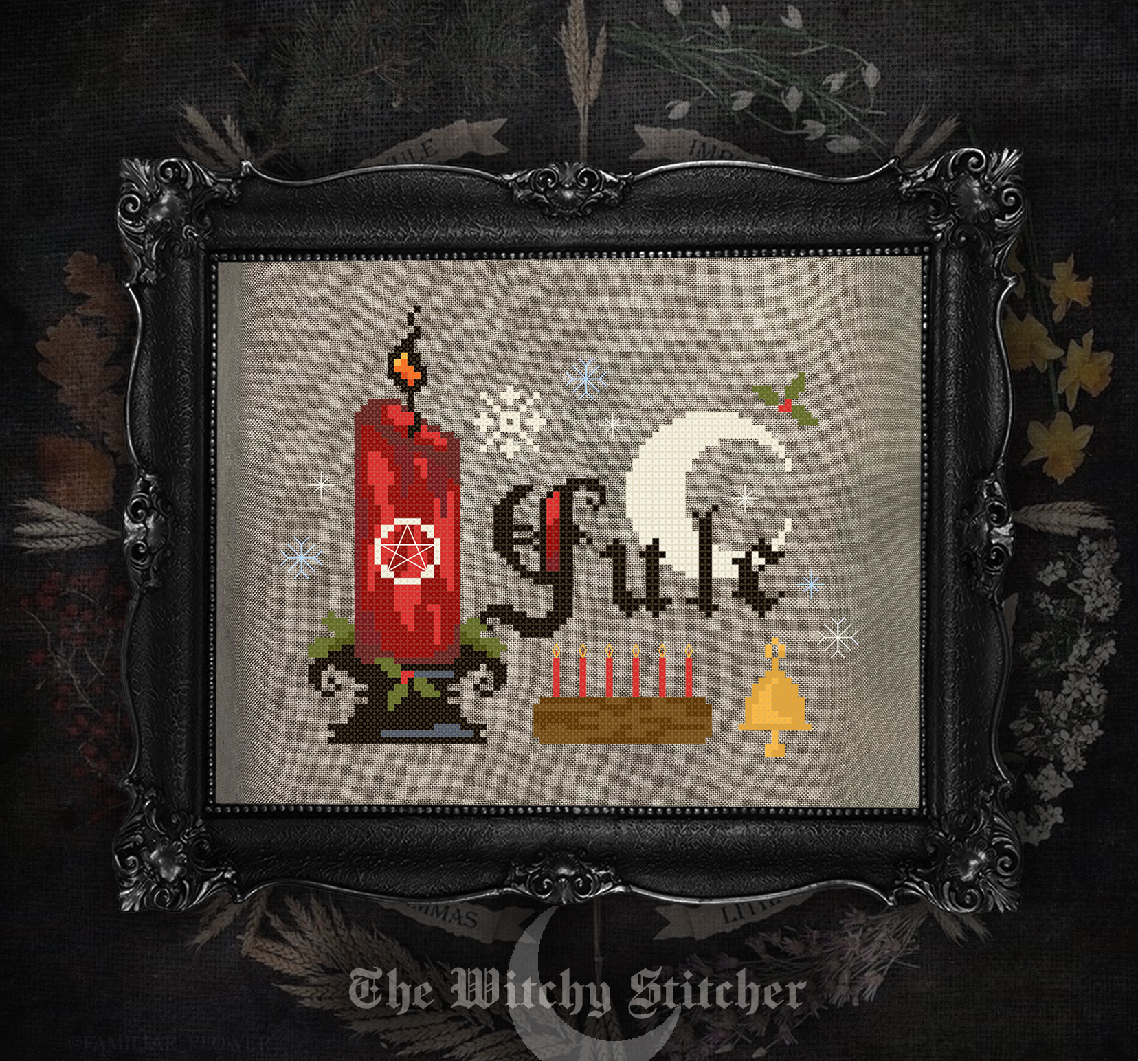 Sabbats: Yule - Christmas Cross Stitch Pattern, zoomed in. Select this picture to zoom back out.