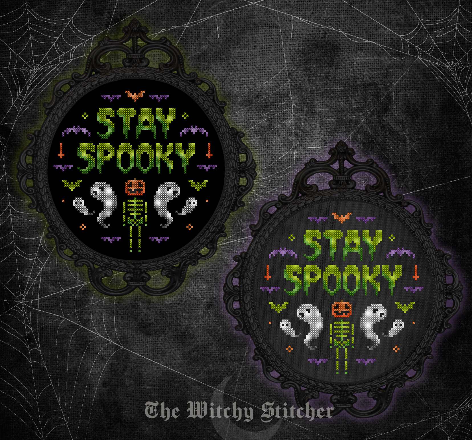Stay Spooky - Halloween Cross Stitch Pattern, different perspective #1, zoomed in. Select this picture to zoom back out.