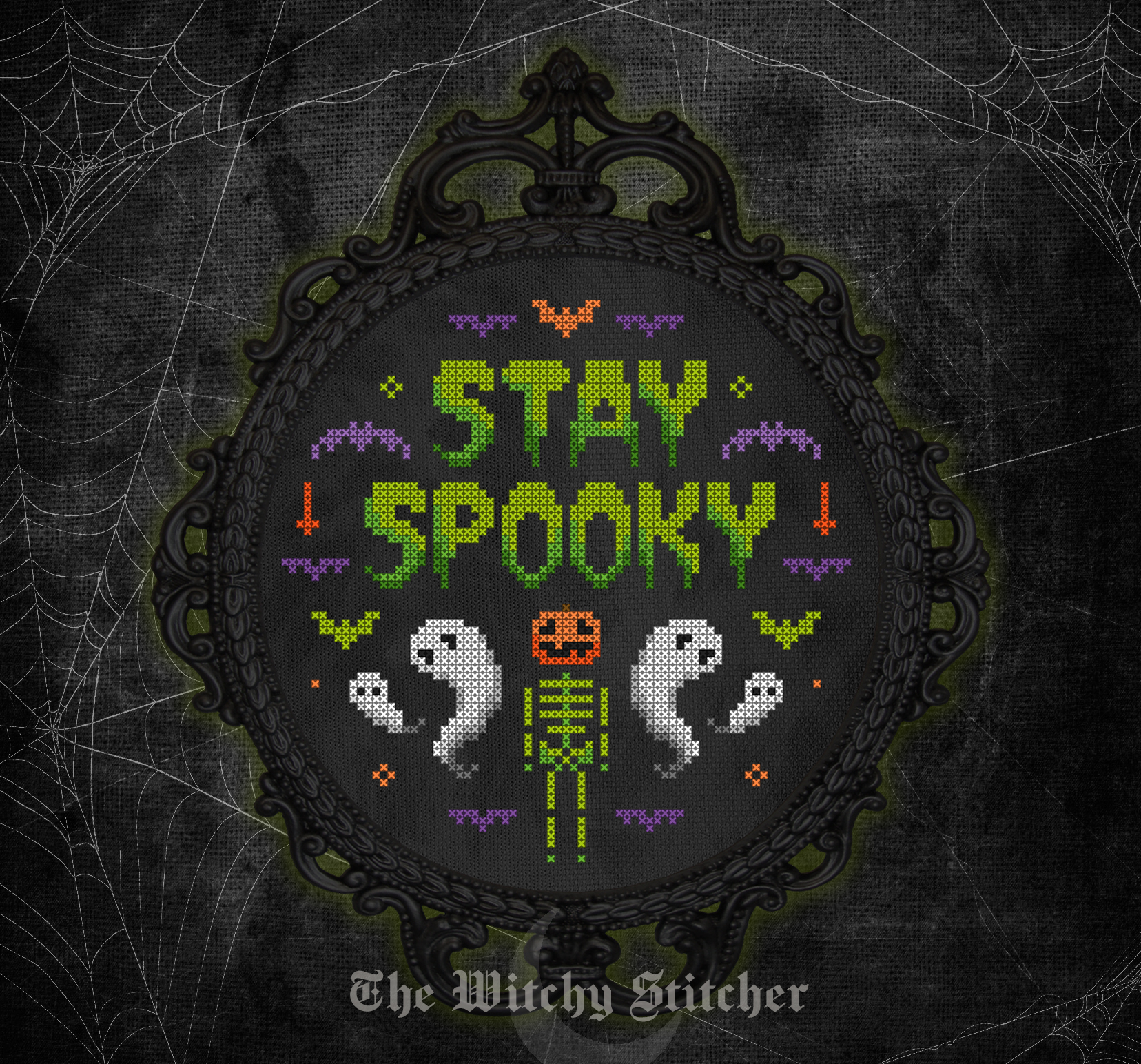 Stay Spooky - Halloween Cross Stitch Pattern, different perspective #2, zoomed in. Select this picture to zoom back out.