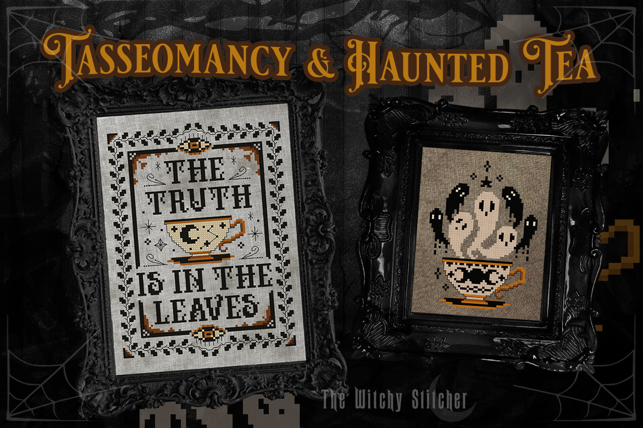 Tasseomancy - Halloween Cross Stitch Pattern, different perspective #3, zoomed in. Select this picture to zoom back out.