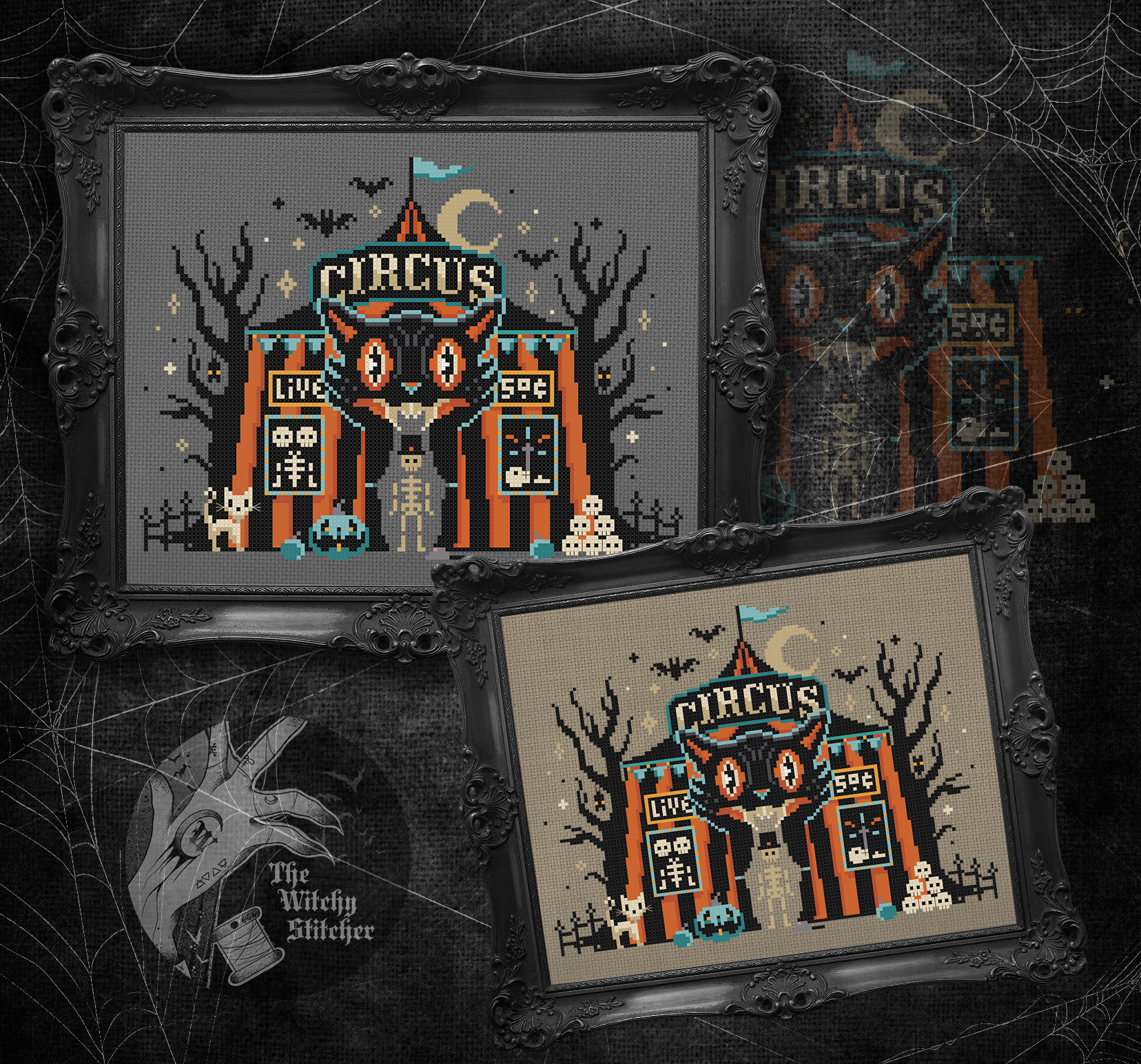 Vintage Halloween Big Top - Cross Stitch Pattern, different perspective #1, zoomed in. Select this picture to zoom back out.