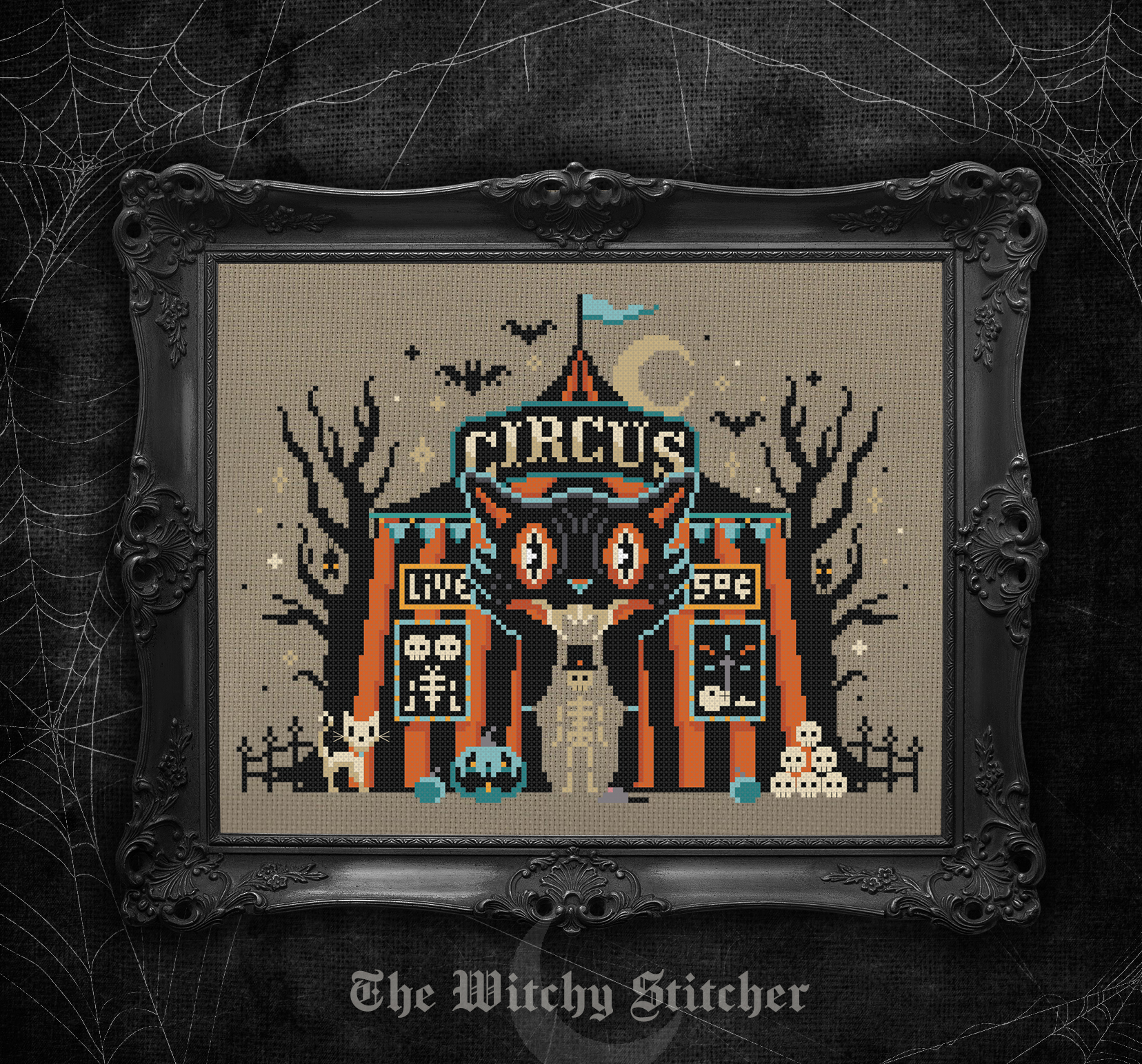 Vintage Halloween Big Top - Cross Stitch Pattern, zoomed in. Select this picture to zoom back out.
