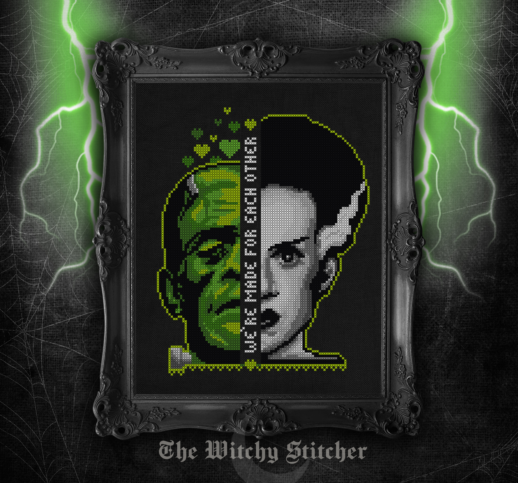 Made For Each Other - Halloween Cross Stitch Pattern, different perspective #2, zoomed in. Select this picture to zoom back out.