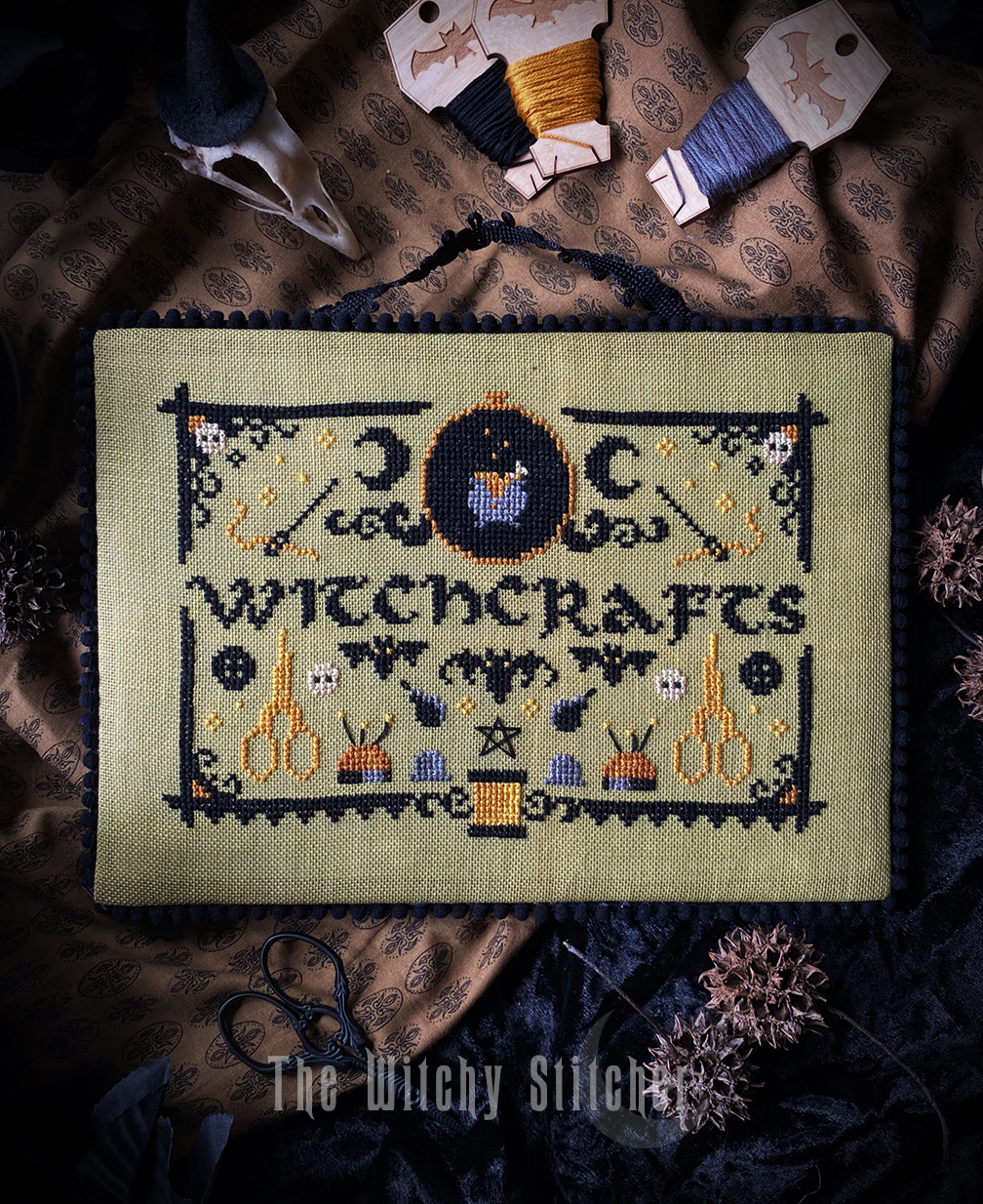 Witchcrafts - Halloween Cross Stitch Pattern, zoomed in. Select this picture to zoom back out.
