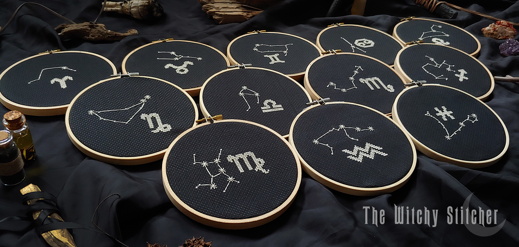 Zodiac Constellation Set - Cross Stitch Pattern, different perspective #1, zoomed in. Select this picture to zoom back out.