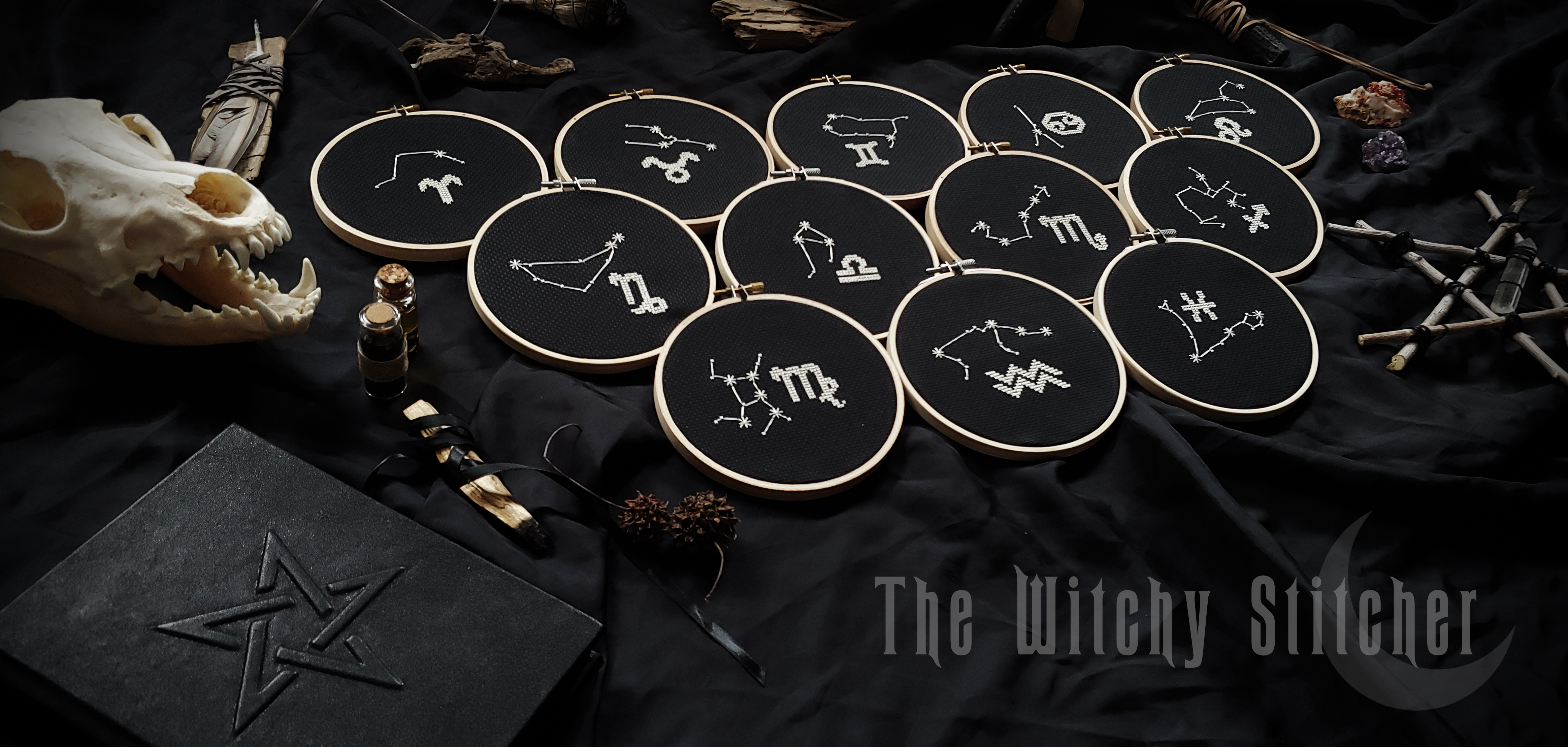 Zodiac Constellation Set - Cross Stitch Pattern, different perspective #2, zoomed in. Select this picture to zoom back out.