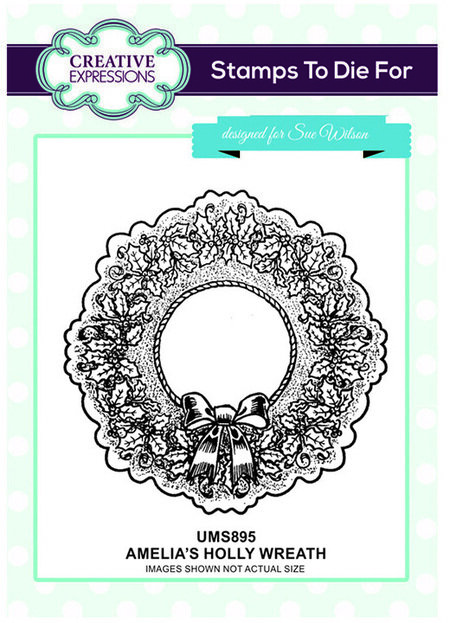 Amelia's Holly Wreath - Christmas Precut Rubber Stamp