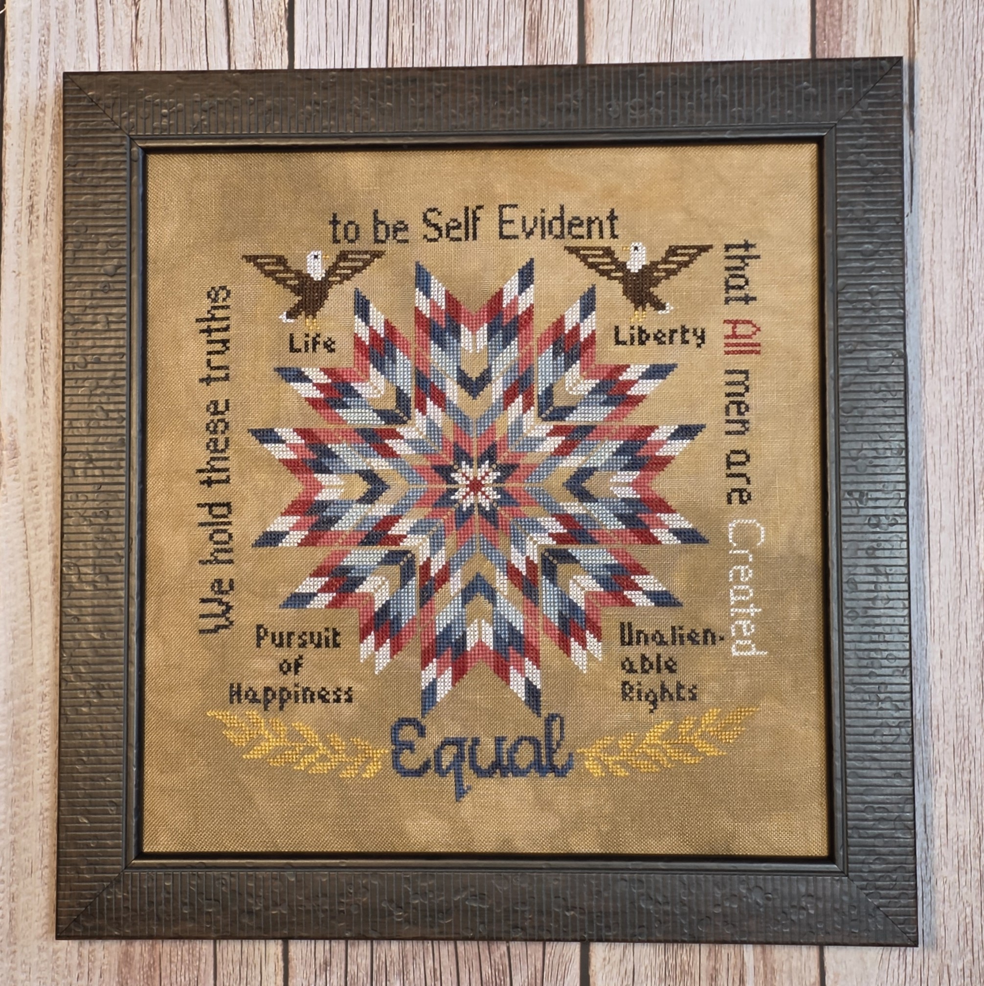 Created Equal - Patriotic Cross Stitch Pattern, zoomed in. Select this picture to zoom back out.