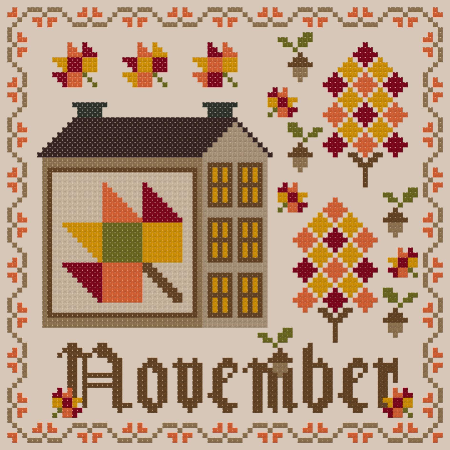 November - Patchwork Saltbox Series - Cross Stitch Pattern