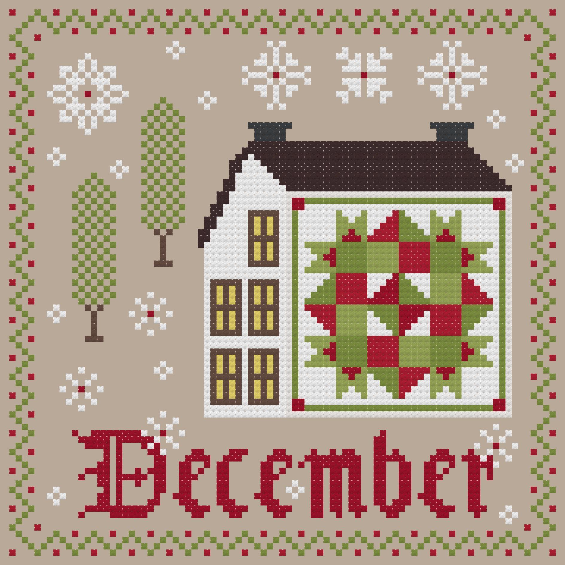 December - Patchwork Saltbox Series - Cross Stitch Pattern