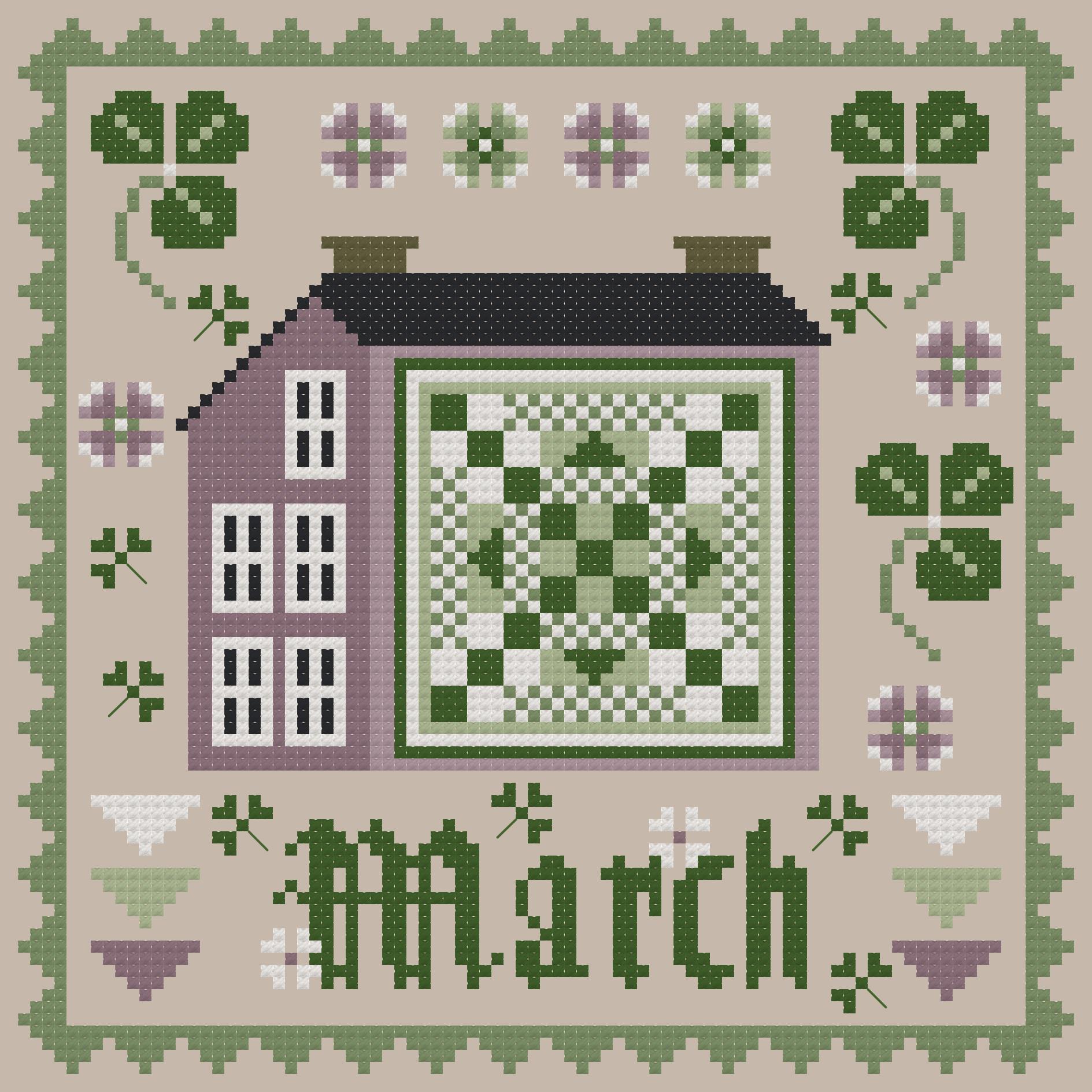 March - Patchwork Saltbox Series - Cross Stitch Pattern