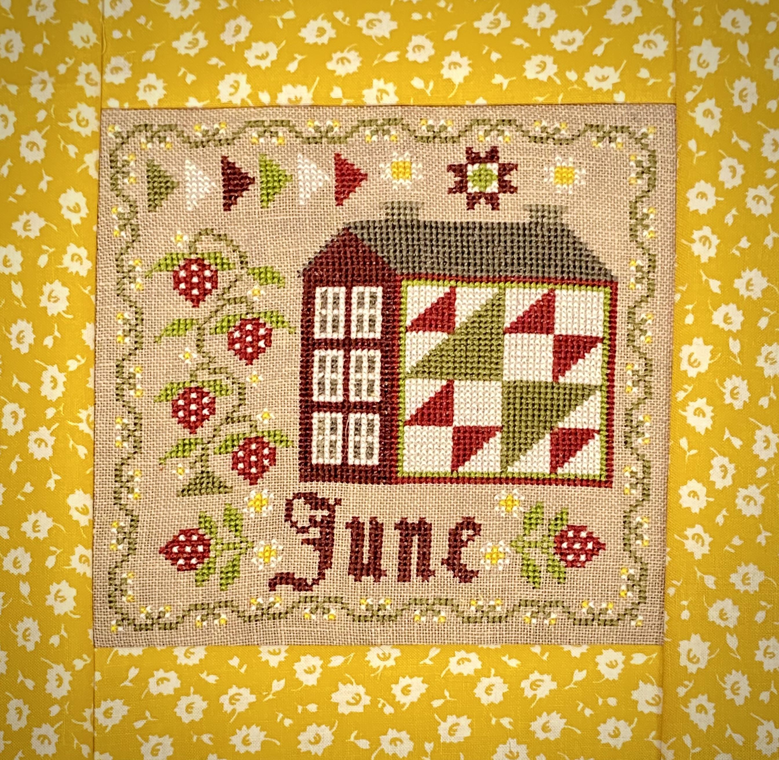 June - Patchwork Saltbox Series - Cross Stitch Pattern, zoomed in. Select this picture to zoom back out.