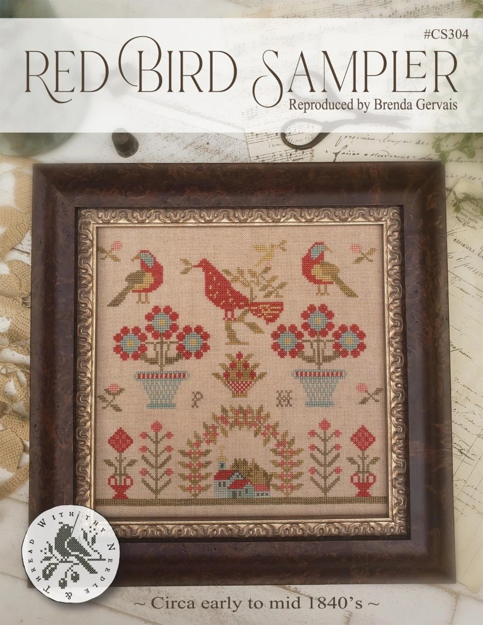 Floss Pack for "Red Bird Sampler", different perspective #1, zoomed in. Select this picture to zoom back out.