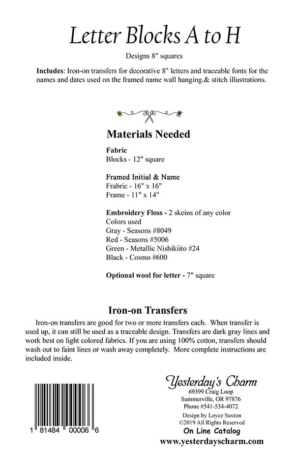 Letter Blocks A to H - Quilt Pattern