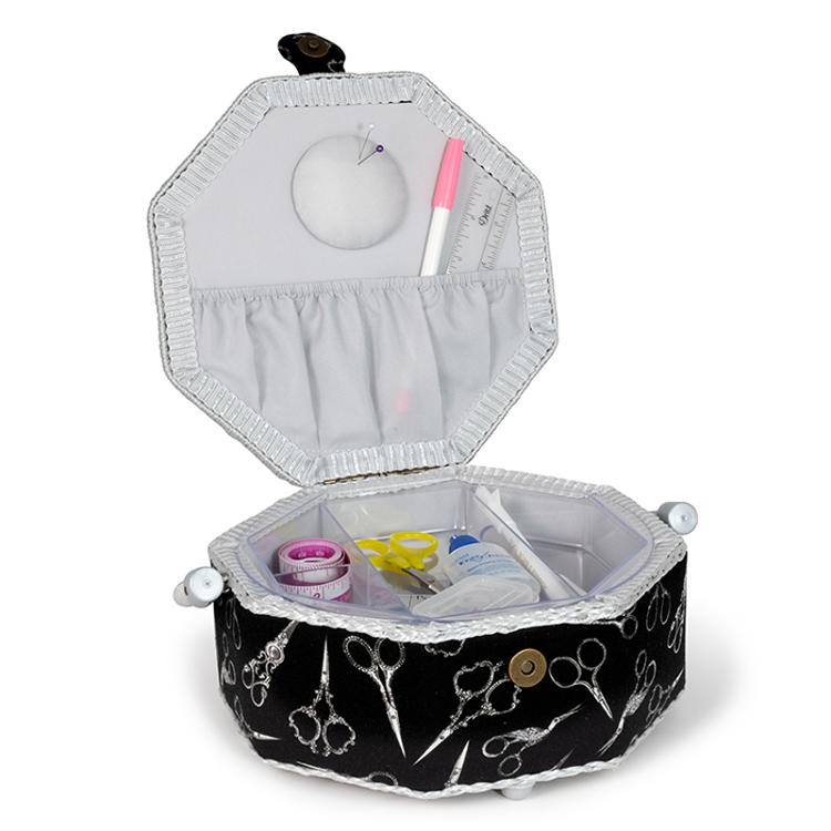 Sewing Basket Octagon Silver Scissors