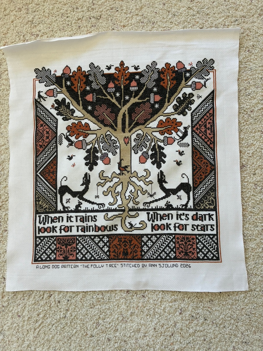A customer's finished House of Peacocks - Cross Stitch Pattern, zoomed in. Select this picture to zoom back out.