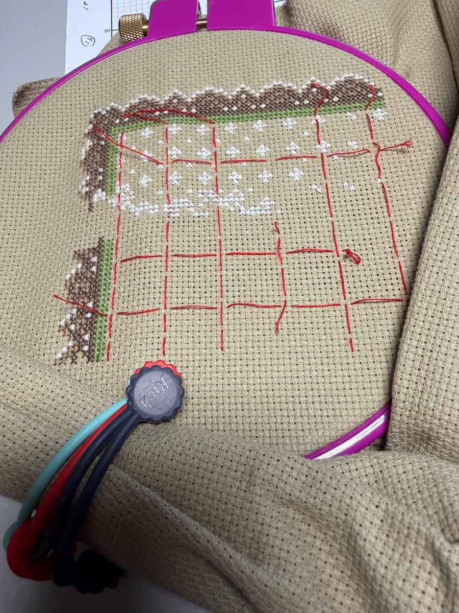 A customer's finished Noel Blanc - Cross Stitch Pattern, zoomed in. Select this picture to zoom back out.