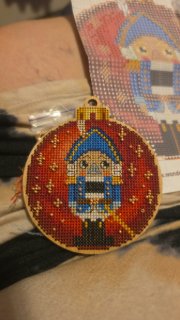 A customer's finished Nutcracker Christmas Ornament - Cross Stitch Kit. Select this picture to zoom in