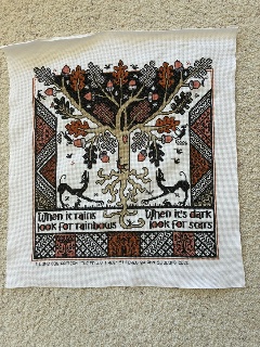 A customer's finished House of Peacocks - Cross Stitch Pattern. Select this picture to zoom in